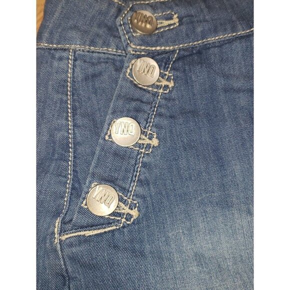 Denim Mini Skirt Size 7 Y2K Back Slit Pockets Silver Buttons Retro Streetwear - Picture 3 of 5
